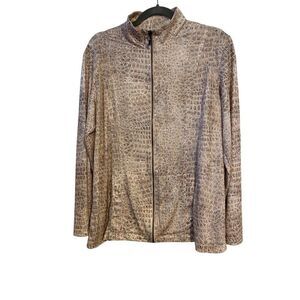 Chicos 3 Animal Print Jacket Size XL Long Sleeve Full Zip Neutral Tones Casual